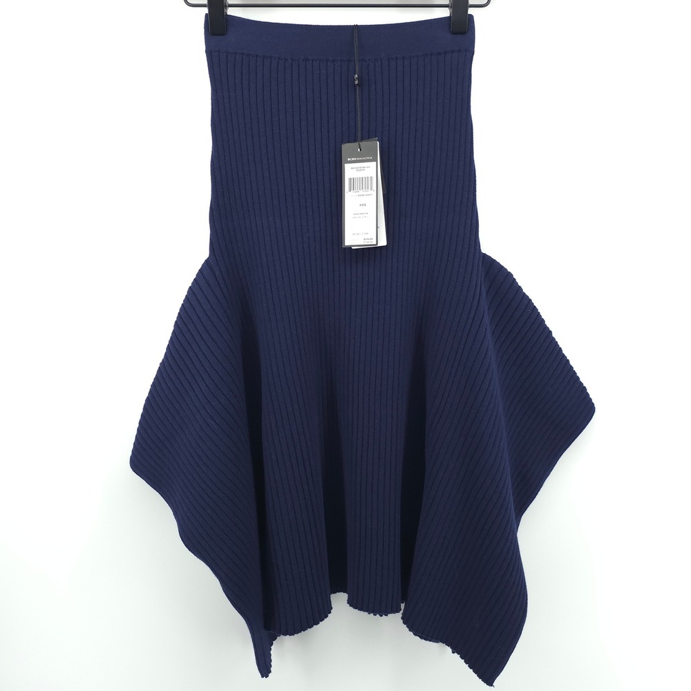 BCBGMAXAZRIA Women‎ Skirt XXS Dark Navy Ribbed Handkerchief Hem EEH3219748-411